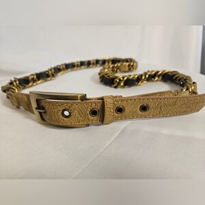 Metro 7 Braided Chain Leather Belt Gold Black Tan Size XL 34–36" Boho Chic